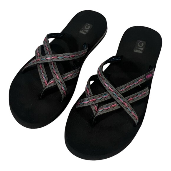 TEVA WOMENS SZ 10 RETRO GEOMETRIC OLOWAHU MUSH SANDALSGRAY PINK FLIP FLOPS - Picture 1 of 6
